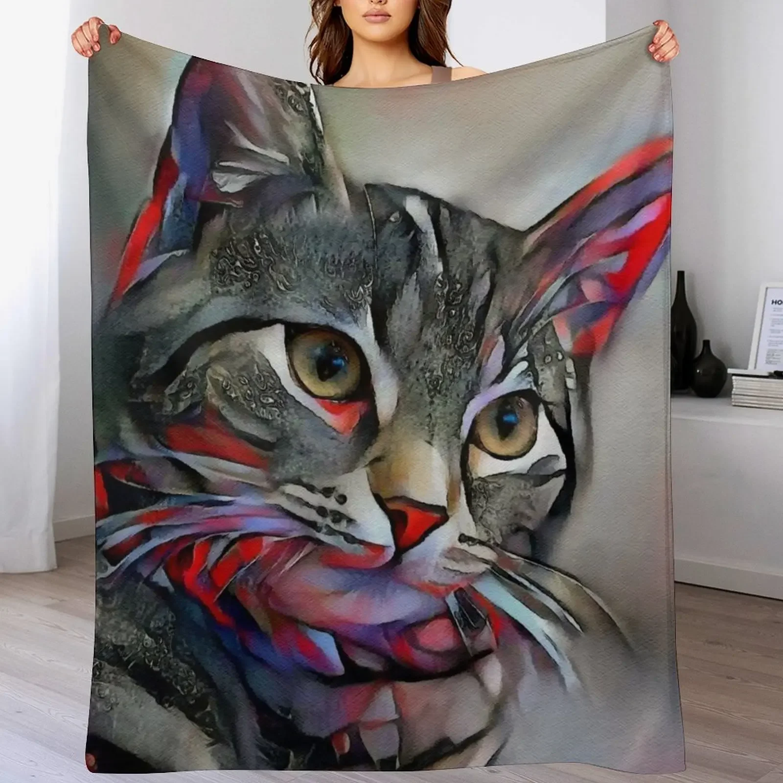 Couverture décorative Herby, cat, cat, chat, lea roche paintings, facile d'entretien et confortable pour canapé