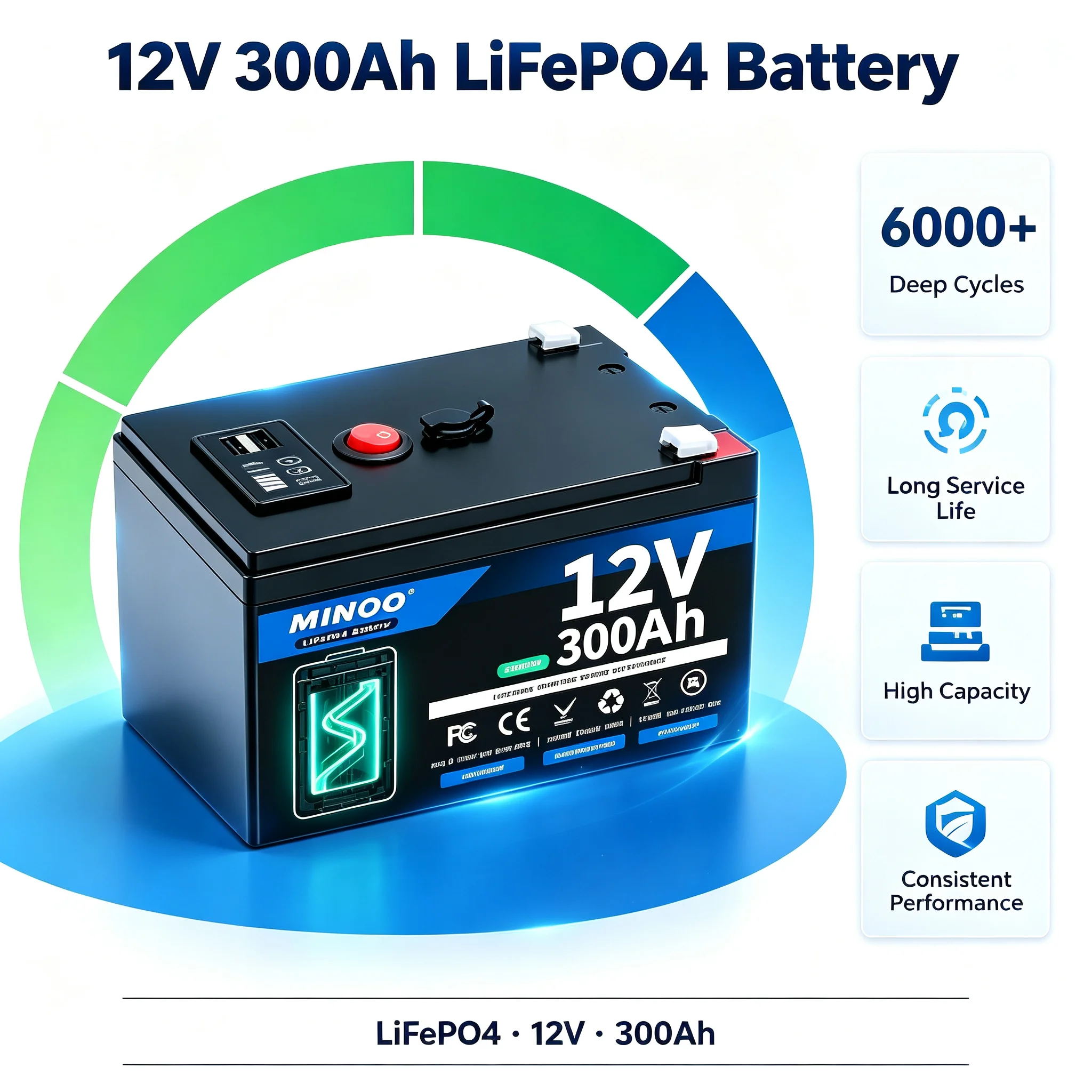 LiFePO4 12V 300AH 12V 200AH Battery Free Charger 12V Lithium Battery Built-In 300A BMS 6000+ Cycle Foat Fast Ship From EUr Bo