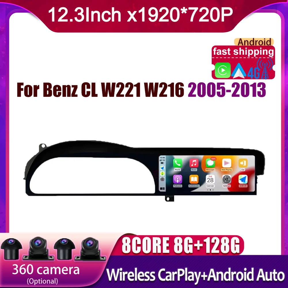 

12.3 Inch Android 14 Touch Screen For Benz CL W221 W216 2005-2013 Car Accessories Multimedia Carplay Monitors Video Radio Player