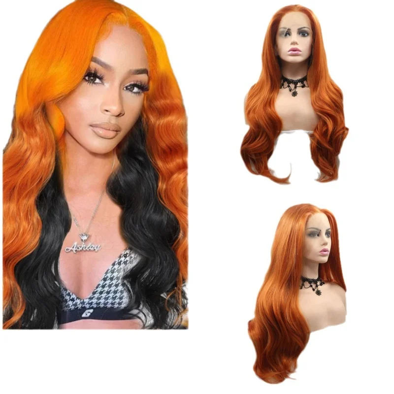 New long wavy curly hair African front lace wig, realistic full headpiece