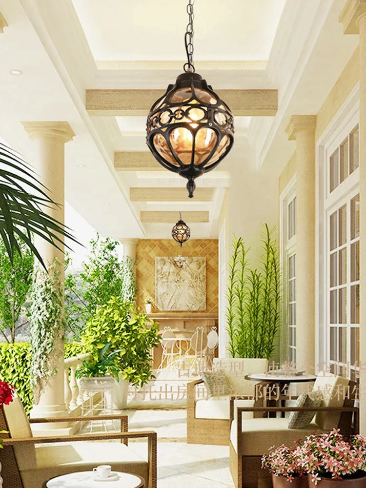 Europese Outdoor Waterdichte Hanglampen Retro Balkon Gang Gangpad Druif Frame Kroonluchters Loft Restaurant Lampen Armatuur - afbeelding 2