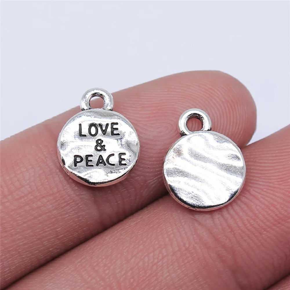 

Wholesale 200pcs/bag 10x10mm Antique Silver Color Love & Peace Charms For Jewelry Making DIY Jewelry Findings