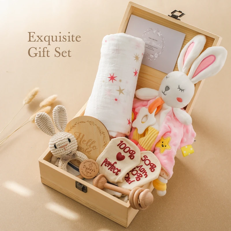 1Set Newborn Stuff Bath Towel Cotton Blanket Cotton Bunny Doll Crochet Rattle Toy Kids Mobile Pram Crib Toys Baby Christmas Gift