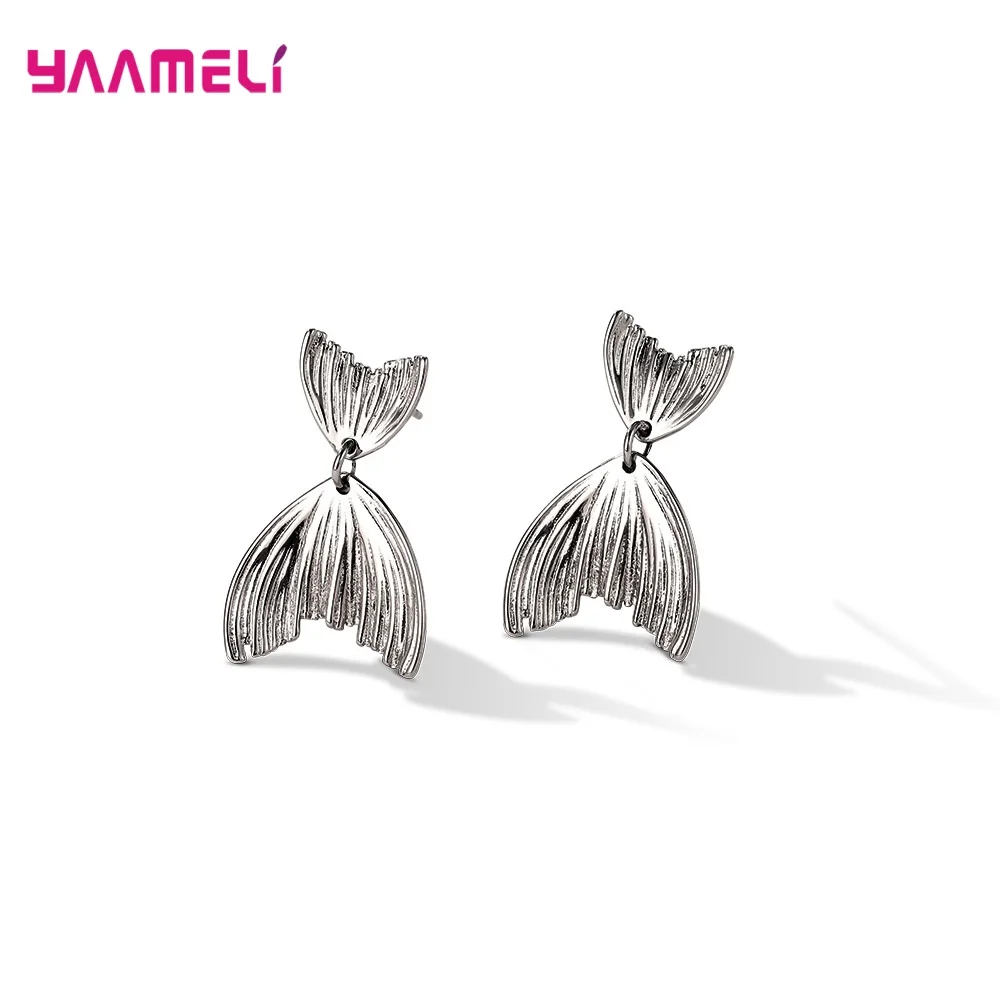 Hot Sale Earring for Women Ladies 925 Sterling Silver Simple Fish Tail Design Cute Ear Decoration Fashion Jewelry