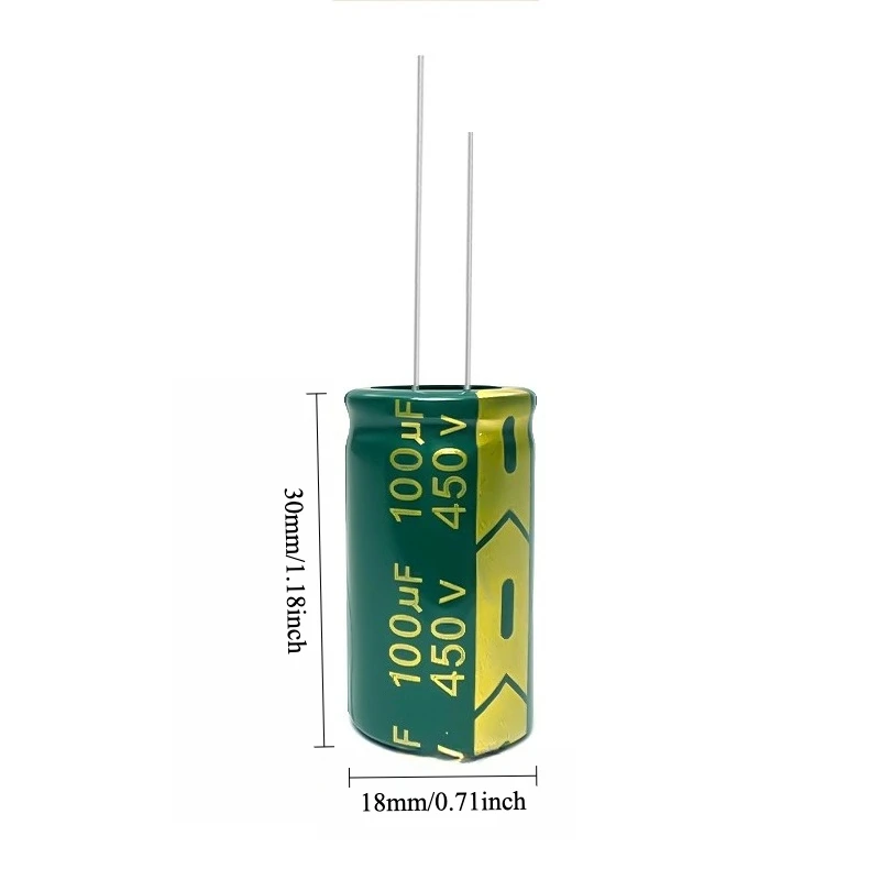 10pcs 450V 100uF Electrolytic Capacitor High Frequency Low ESR Long Life Green Gold 18x30mm for Power Supply