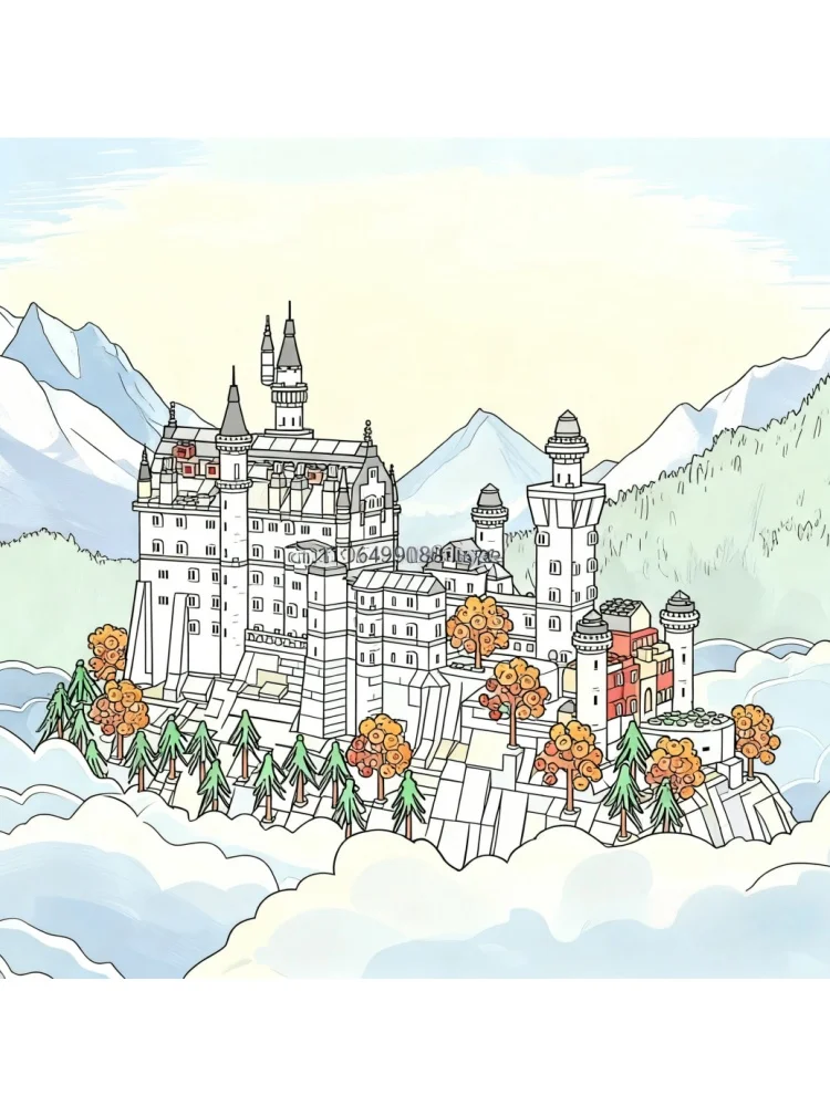 

2025 new spot Neuschwanstein Castle architectural Model kit castle Forest landscape Christmas gift building blocks