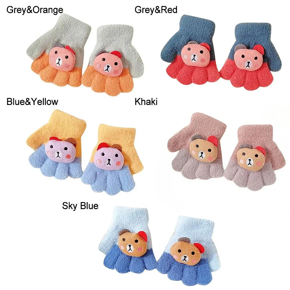 Baby Kids Warm Supplies Full Fingers Gloves Cartoon Bear Children Thickened Mittens For Boys and Girls Five Finger Gloves