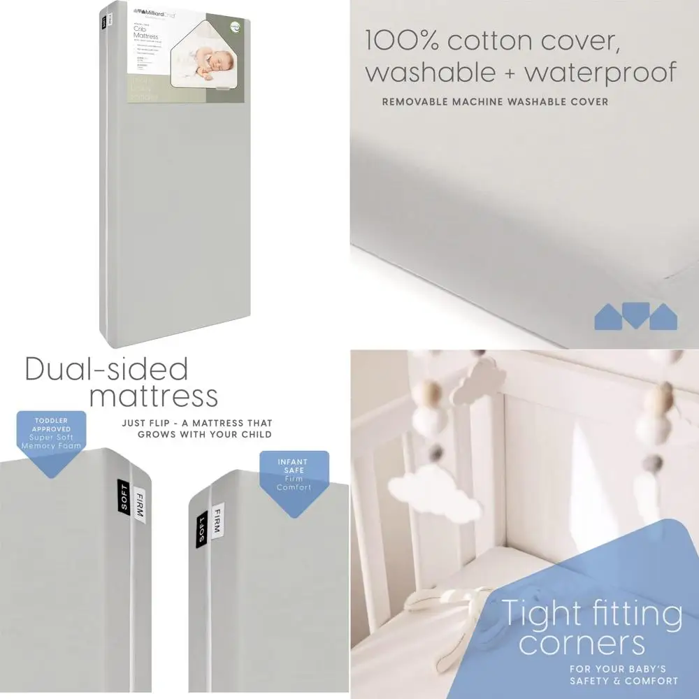 Memory Foam Crib Mattress with Flip Technology: Firm for Baby, Soft for Toddler - 100% Cotton Cover, New Edition