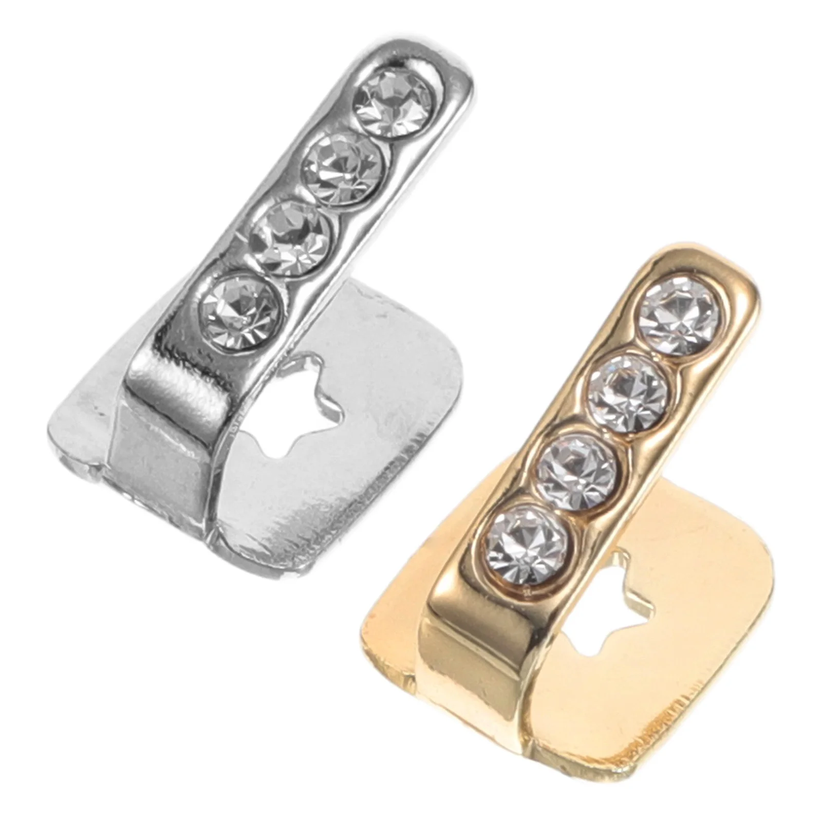 2Pcs Four Rhinestone Gold Tooth Caps Hip Hop Vertical Bar Tooth Jewelry Fake Teeth Party Costume Accessory Accessories