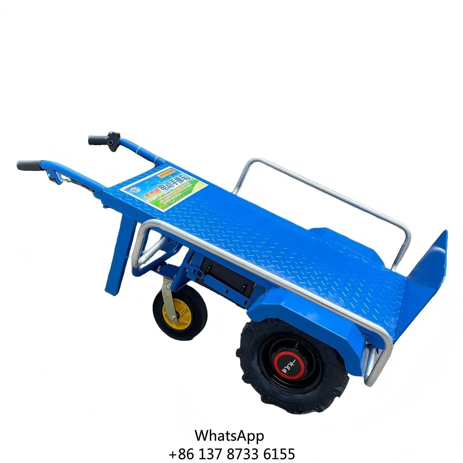 Electric Four-Wheel Durable Metal Platform Transport Cart For Industrial Home Farm Construction Site Use Electric Hand Cart