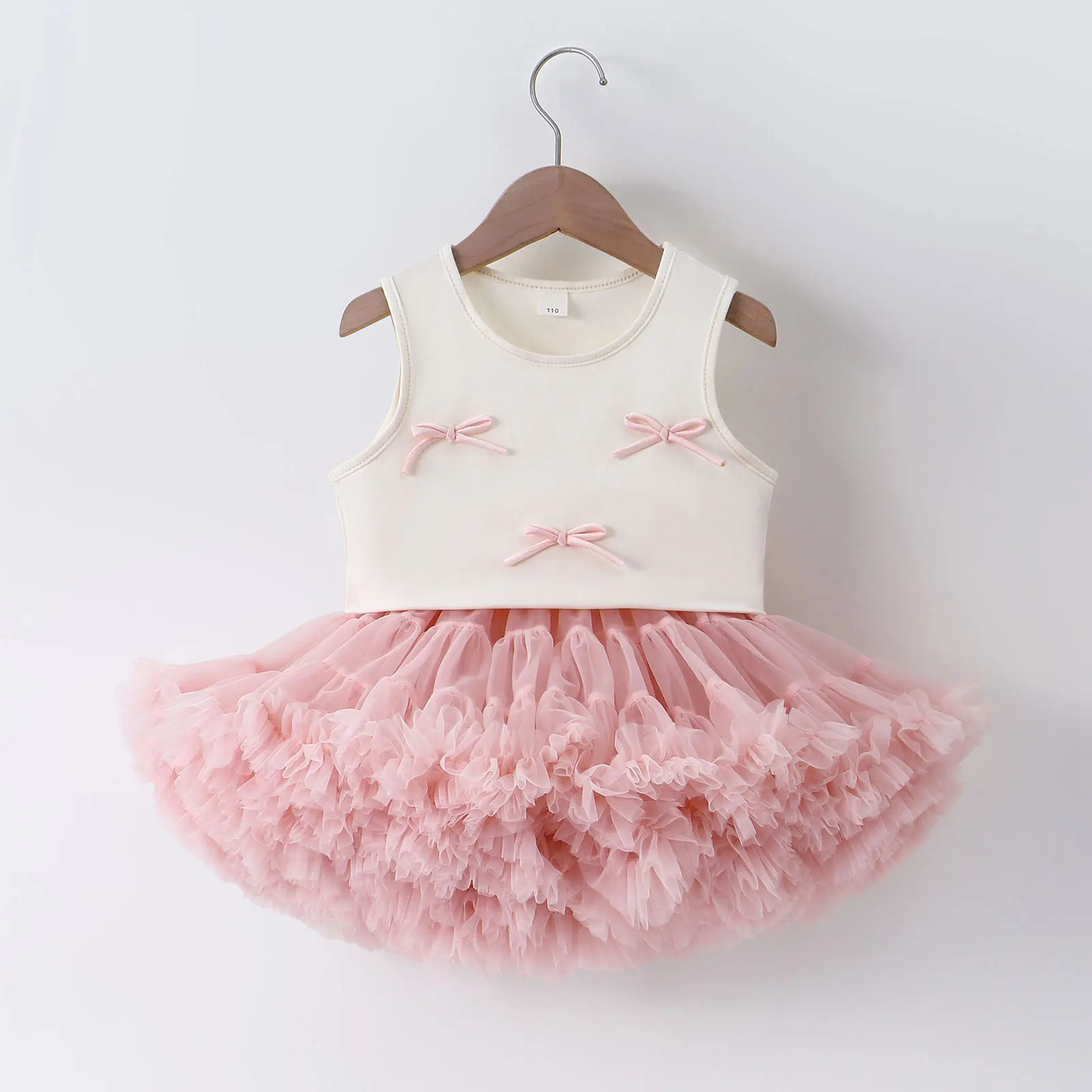 

2025 Summer New Girl's Sleeveless Top Bow Cute Half Body Short Skirt Puff Skirt Stylish and Sweet