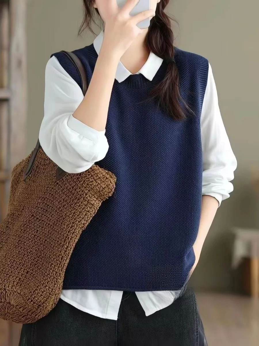 Authentic Knitted Vest Loose Casual Sleeveless Outerwear Women's Style Fall 2026 Fashion Ladies' Premium Sleeveless Vest