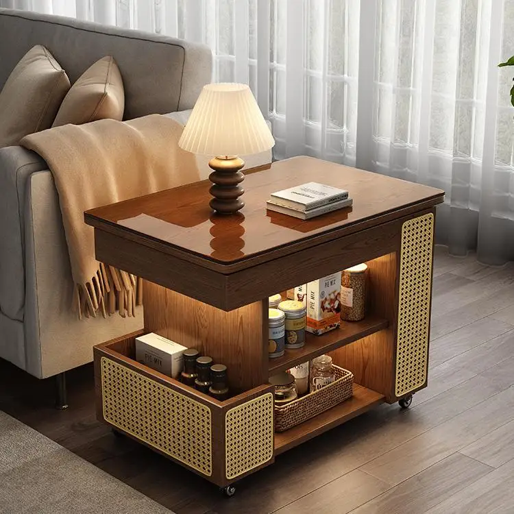 

Solid wood movable side table bus lift coffee table