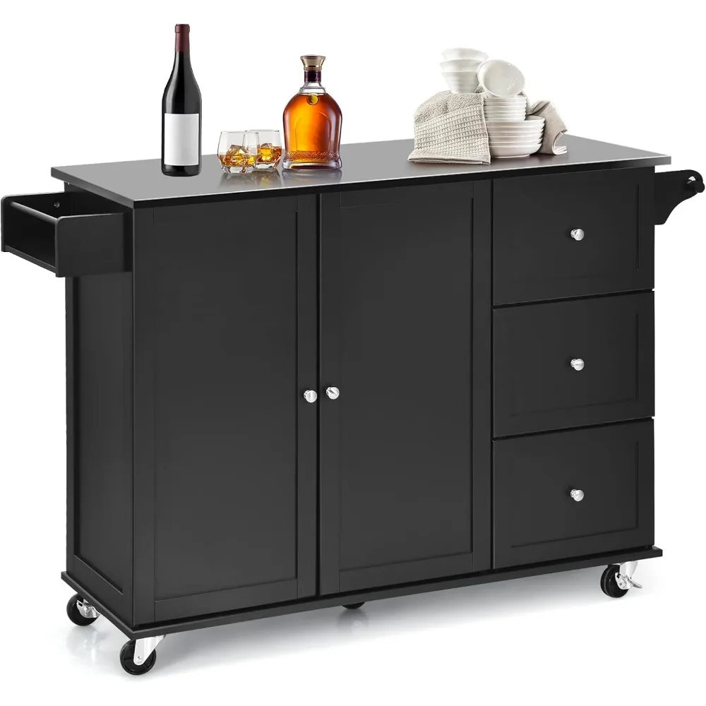 جزيرة مطبخ دوارة من الفولاذ المقاوم للصدأ مع مساحة تخزين وأدراج ورف توابل #1