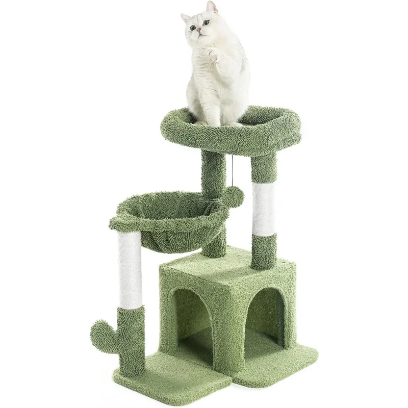 Imagem -03 - Pequena Cat Tree Tower com Sisal Coçar Post e Hammock Green Cat Condomínio