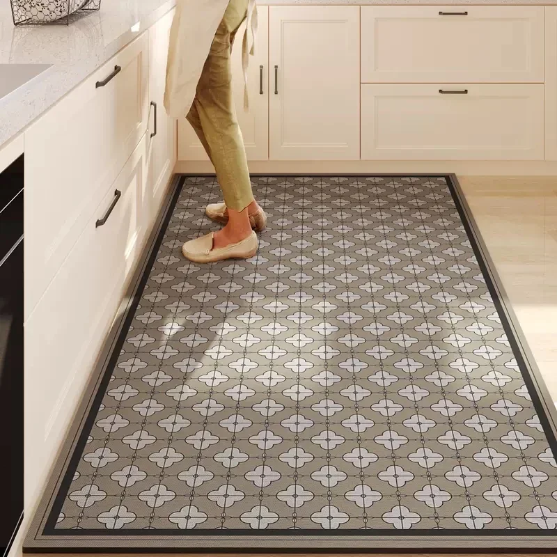 Kitchen Carpet Non-slip Large Pvc Waterproof Floor Mat Leather Oil-proof Foot Mats Black White Chessboard Home Decoration Rug