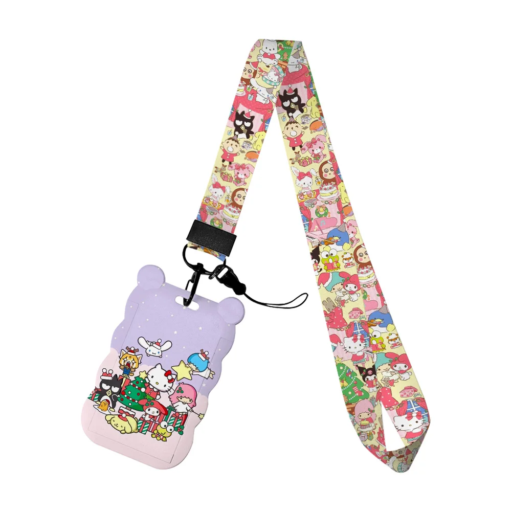 Porte-carte de noël Hello Kitty Sanrio, Badge de travail, sangle de cou, bobine en acrylique à paillettes, protecteur de carte