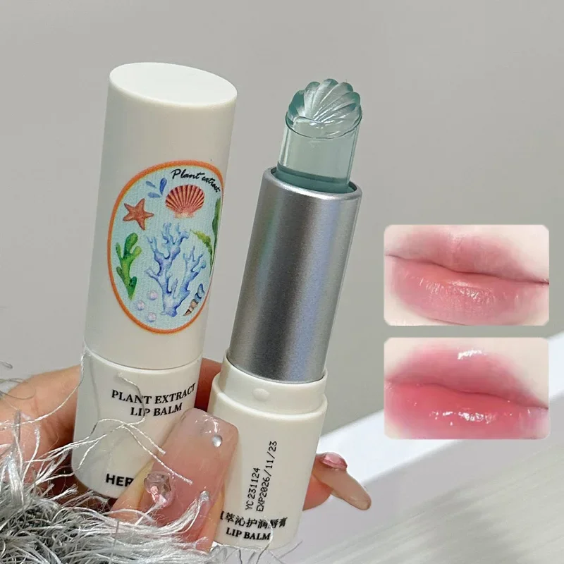 Balsamo per labbra a forma di conchiglia di mare Trasparente Blu idratante Maschera per primer labbra Simpatico rossetto colorato in gelatina Schiarire le linee Trucco per la cura delle labbra carnose