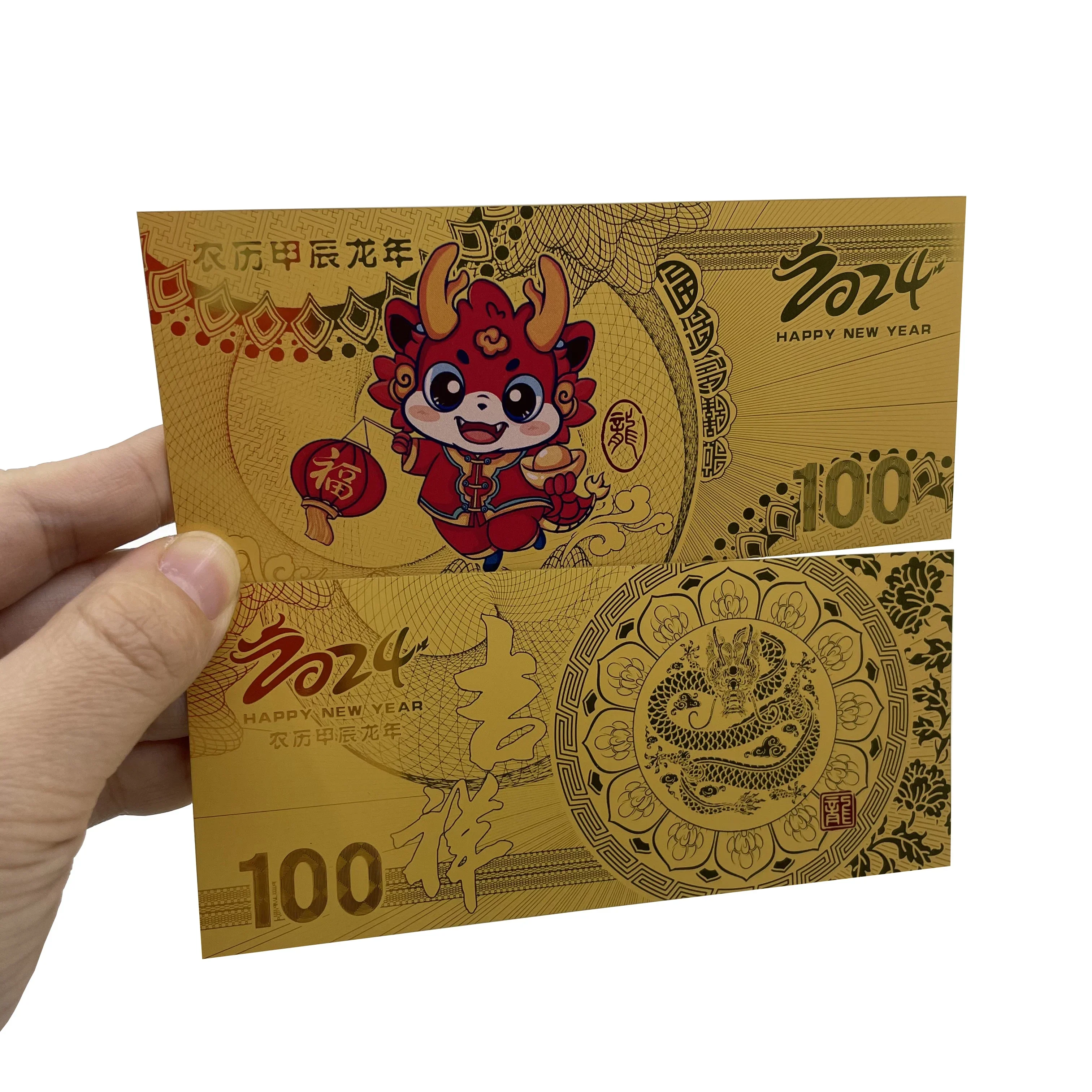 Chinese Yellow Dragon and Phoenix Gold Foil Banknotes Billion/One Trillion Golden Ticket Cards For Commemorative Collection Gift