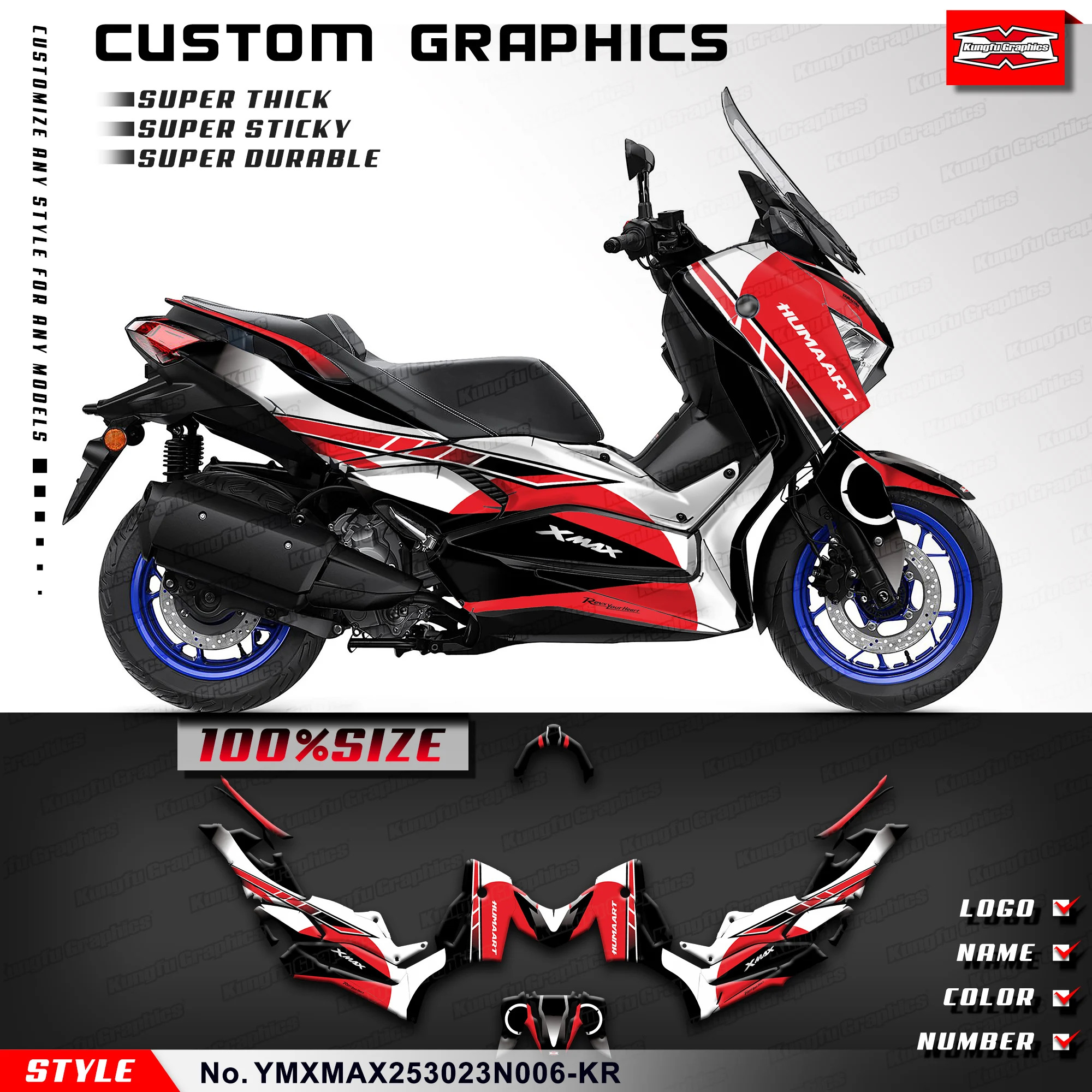 

KUNGFU GRAPHICS Motorcycle Decals Glossy Laminate for Yamaha XMAX 250 300 2023 2024, YMXMAX253023N006-KR