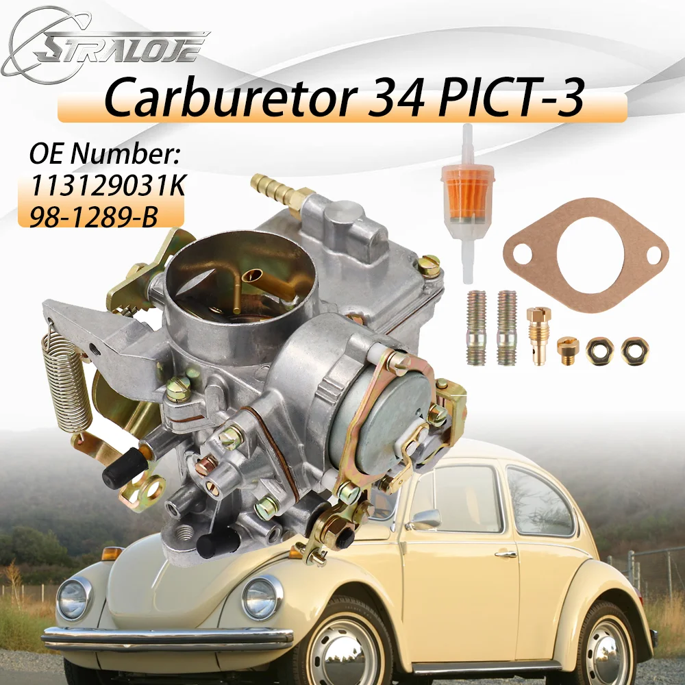 Carburador 34 PICT-3 para VW Beetle Super Beetle 1971-1979, Doble Puerto, 1600cc, 12V, Tipo Refrigerado por Aire, OEM 113129031K 98-1289-B