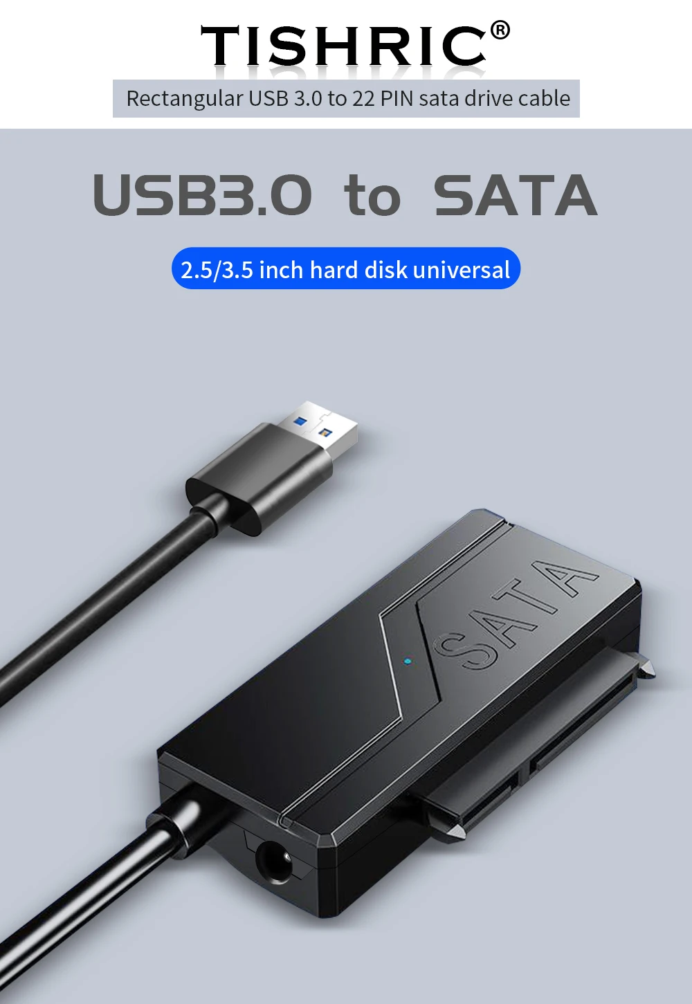 TISHRIC USB-SATA-Kabel, USB 3.0 auf 22-poliger SATA-Adapter, unterstützt 3,5 2,5 Zoll externe HDD SSD-Festplatte, externer Festplattenleser – Detail 1