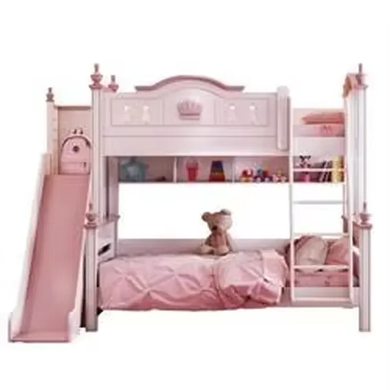 High Quality Modern Customizable Girl Child Bed Single Double Kid Cartoon Bedroom Furniture Pink Wooden Storage Extendable
