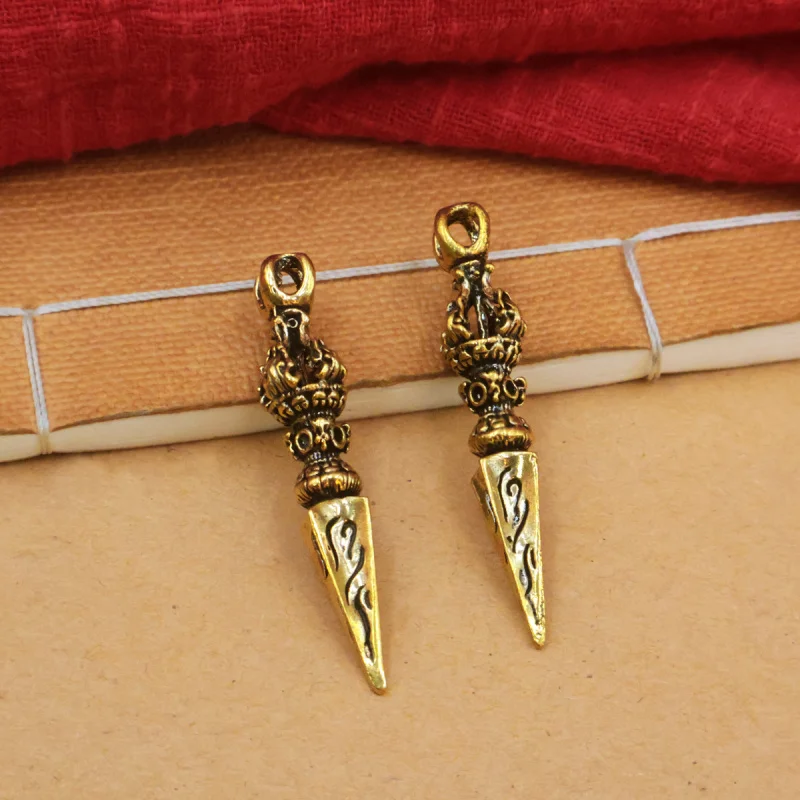 Brass Antique Vajra Demon-Subduing Pestle Tantric Ritual Tool Pure Copper Keychain Gold Pendant Car Small Ornament Accessories