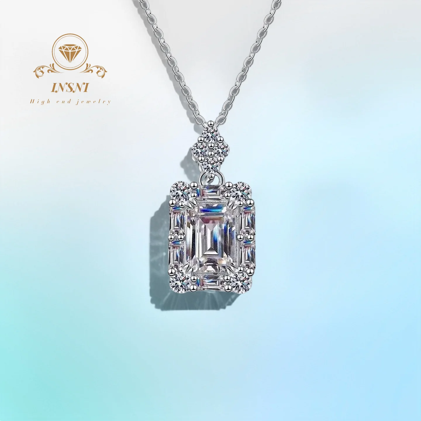 

1CT D-Color Moissanite Sugar Cube Pendant Emerald Cut Redden Cut S925 Sterling Silver Necklace Certified Women's Luxury Gift