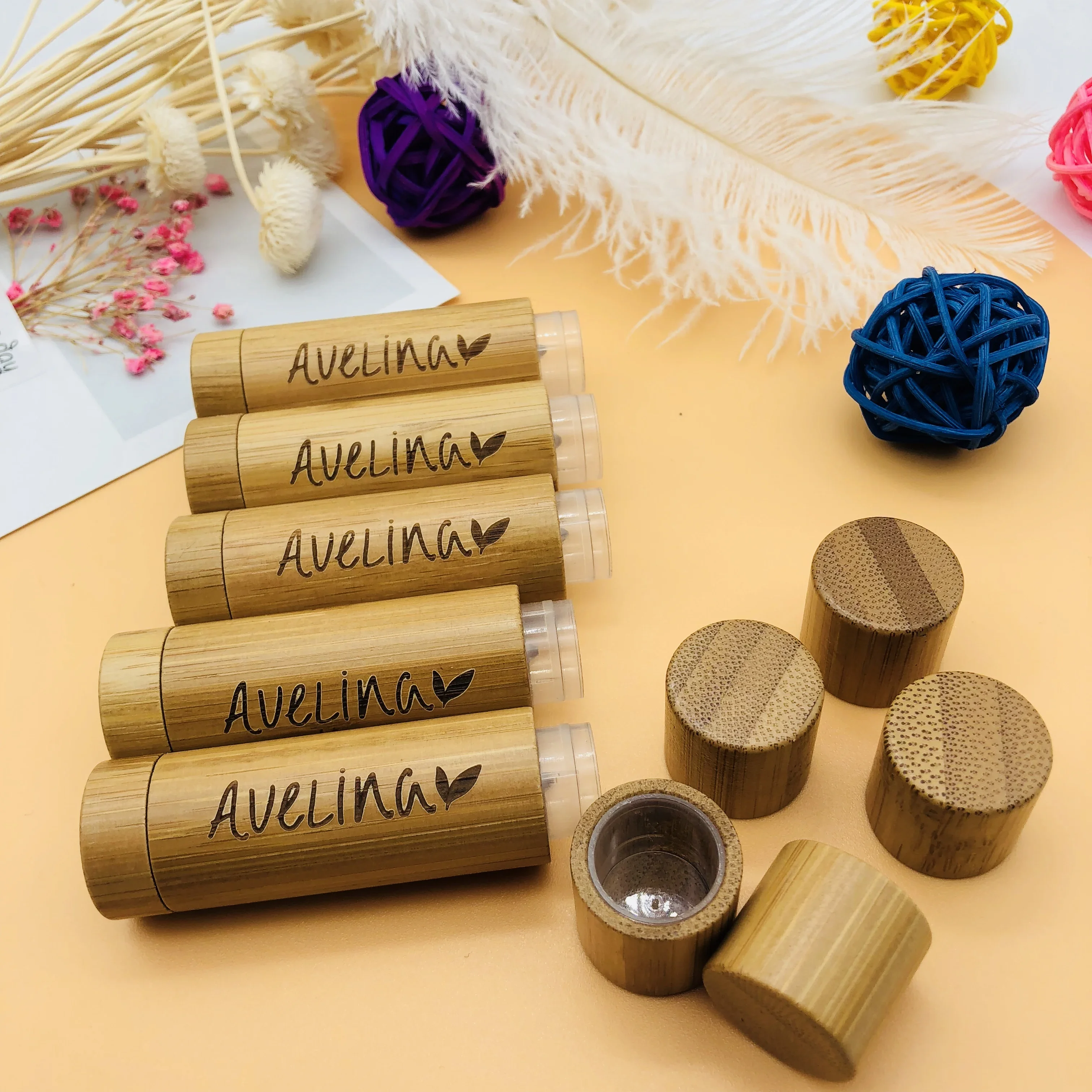 ECO-friendly lipstick tube bulk wholesale bamboo lipstick tube container empty lipstick tube with packingboxes，costemiccontainer