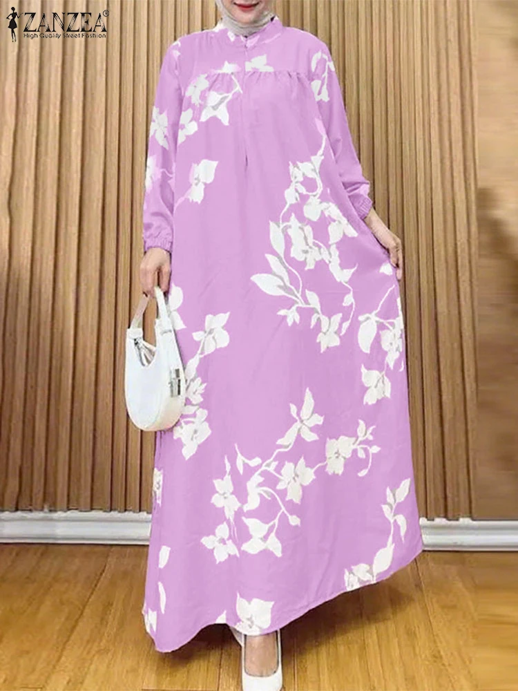 

ZANZEA мусульманский хиджаб с цветочным принтом длинные платья женские исламские фонарики с длинным рукавом макси Абая халаты Femme скромные свободные платья Vestidos