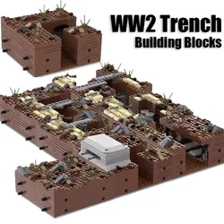 WW2 Military Trench Building Blocks Kit Soldiers Army Figures  War Scene Ruins Weapons Blockhouse Battlefield Bricks Toys Boys