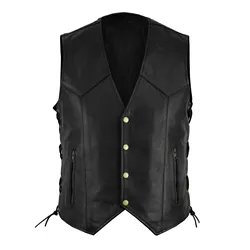 Men Fashion Casual Solid Color Vest Motorcycle Fleet Punk Leather Vests V Neck Sleeveless Slimming Fitting Men's Outerwear Vests