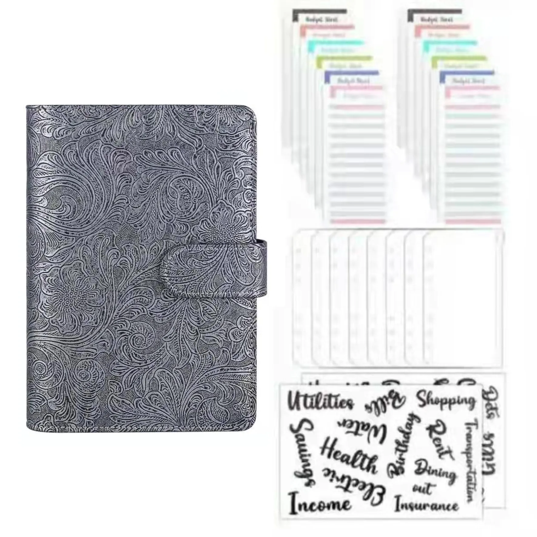 A6 Budget Binder Retro Money Saving Organizer Planner System 6-Ring Cover with 6 Hole Binder Pockets,Budget Sheet, Label Sticker