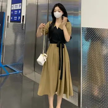 Letní dámské denní slim fit šaty s volány, dámské všestranné saténové outfity, midi šaty, dámské jemné formální šaty s vázáním 8 nejlepší prodej hedvábná deka Tianhou - №6