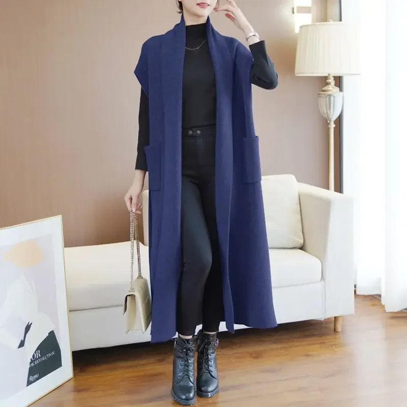 2024 Autumn/Winter Cardigan Windbreaker Women's Loose Sweater Suit Solid Tank Top Long  Knitted Coat  Style X191