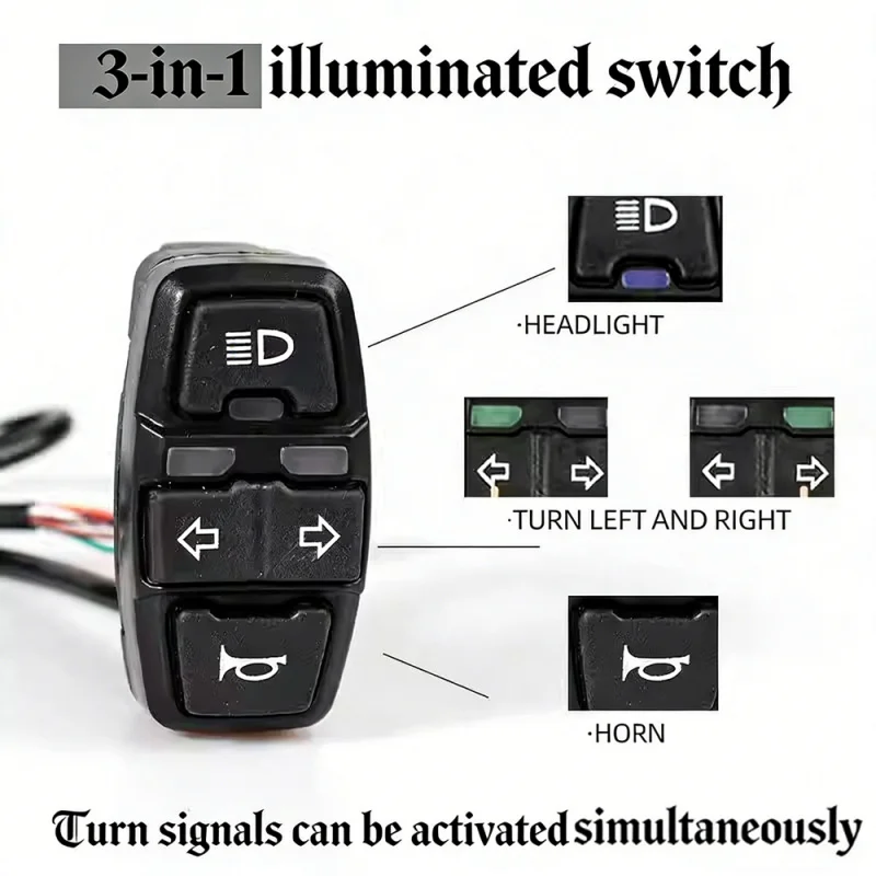Universal 36V E-Bike Motorbike ON/OFF Switch Accessories 3 in 1 Headlight Turn Signal Horn Waterproof Control Items for Scooter