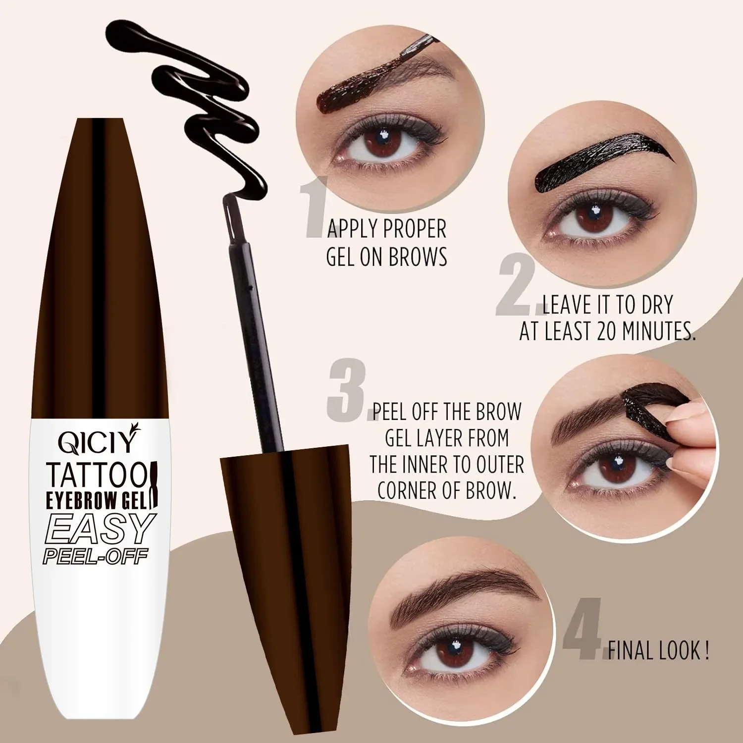 Gray Brown Easy Peel Off Eyebrow Gel Lasting 3 Days Tattoo Dye Brow Cream Transfer-proof Waterproof Eyebrow Enhancer Tint