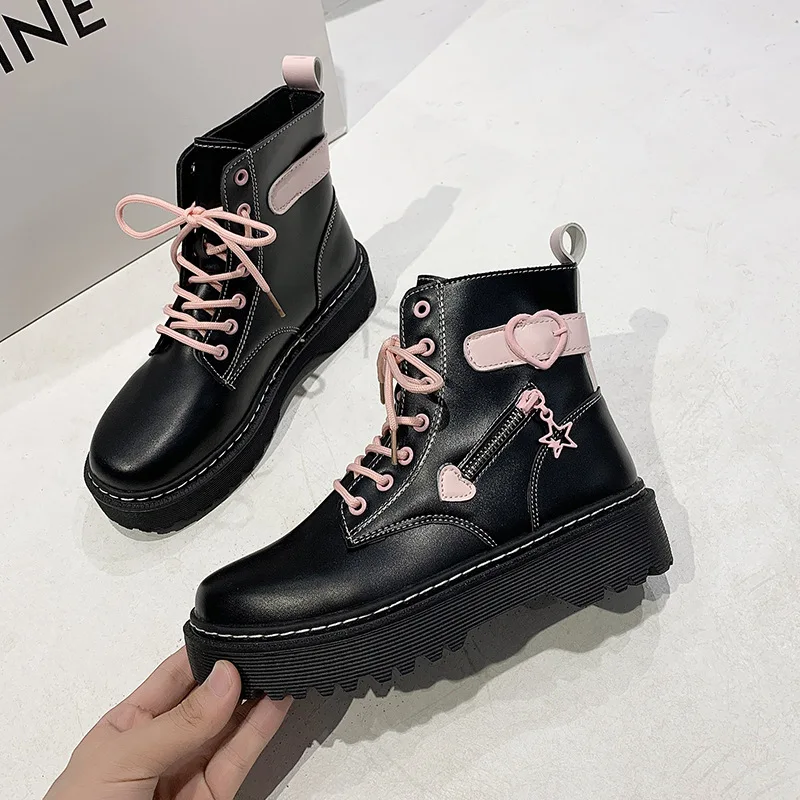 Autumn Winter New Boots Women Black Platform Cute Pink High Top Lolita Boot Female Student Kawaii Japanese Shoes for Women image 4