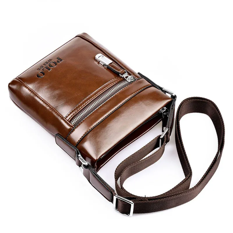 Casual and Trendy Shoulder Bag, Men's Crossbody Bag, Oil Leather, Solid Color POLO, Business Travel, Retro Vertical Square Shape