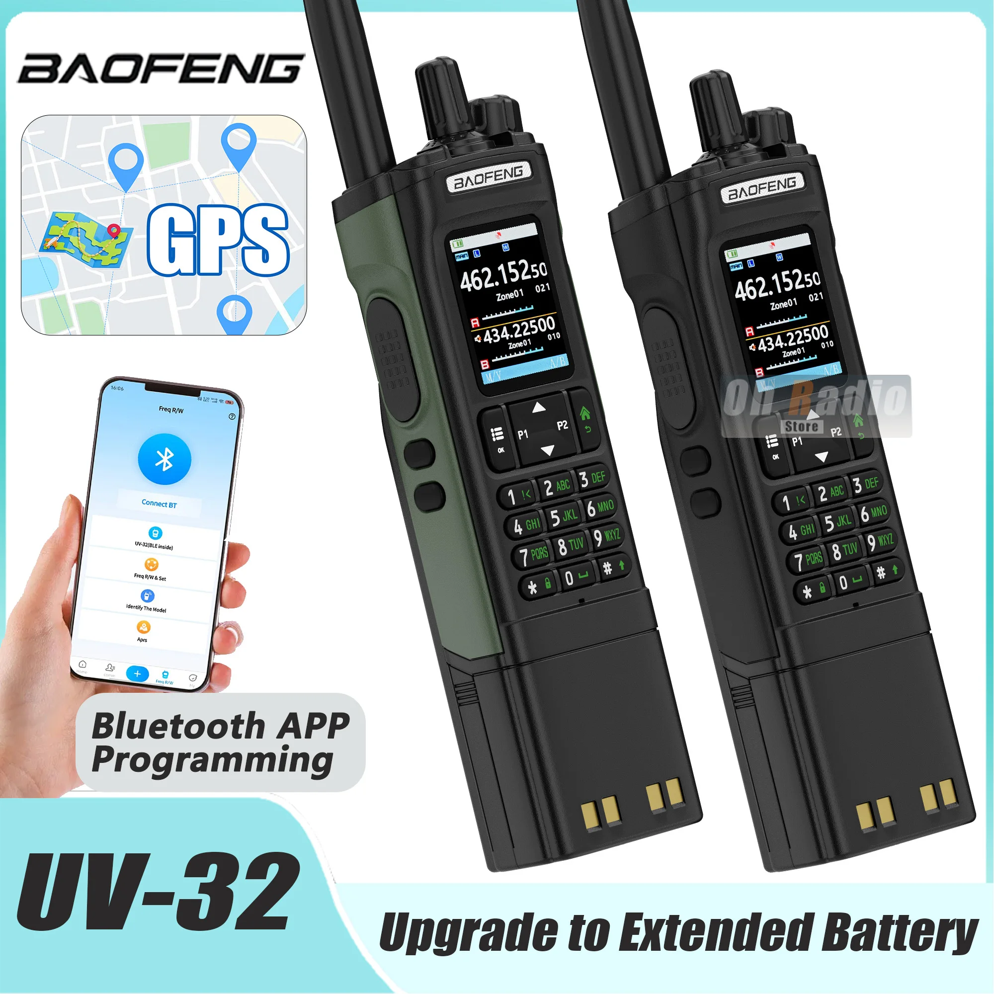 

Улучшенная рация Baofeng UV-32 с увеличенной емкостью аккумулятора, GPS, Bluetooth, программированием, зарядкой USB-C, FM, дальность действия 10 км