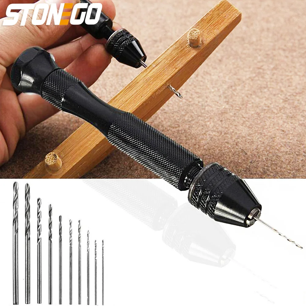 STONEGO Hand Drill Set - Mini Aluminum Hand Drill with Keyless Drill Chuck, DIY Hand Tools - 11pcs/26pcs Set