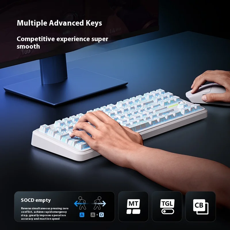 MCHOSE K87S لوحة المفاتيح الميكانيكية اللاسلكية 8K RGB طوقا 10000mAh بلوتوث 2.4G لوحة مفاتيح الألعاب السلكية ملحقات الكمبيوتر ​   SOCD TGL CB