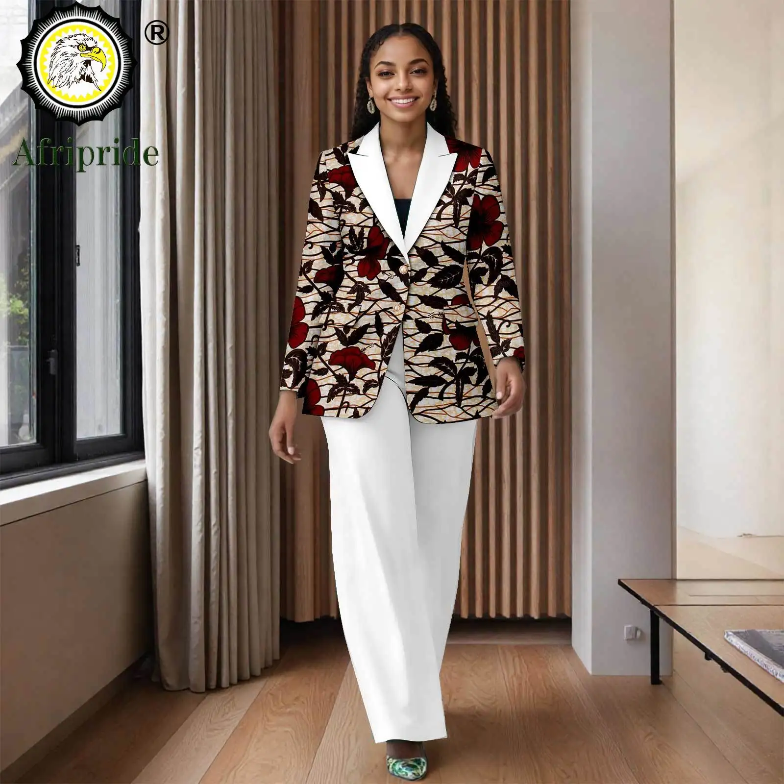 African Clothes for Women Two Button Blazer and High Waist Pants 2 Piece Set Print Outfits Business Suit for Lady 2626018
