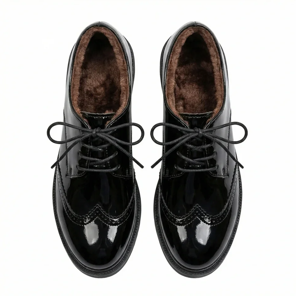 Damen Oxford Flats Brogue Leder Schwarze Büroschuhe Frühling Herbst Bequeme Außensohle Damen Ballett Derby Flats – Detail 7