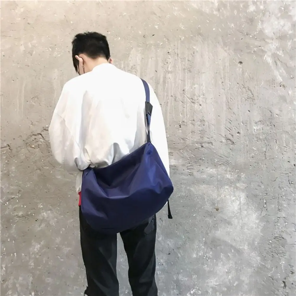 

Solid Color Men's Shoulder Bag Multifunctional Large Capacity Canvas Crossbody Bag Zipper Wide Strap Simple Shoulder Bag Daily