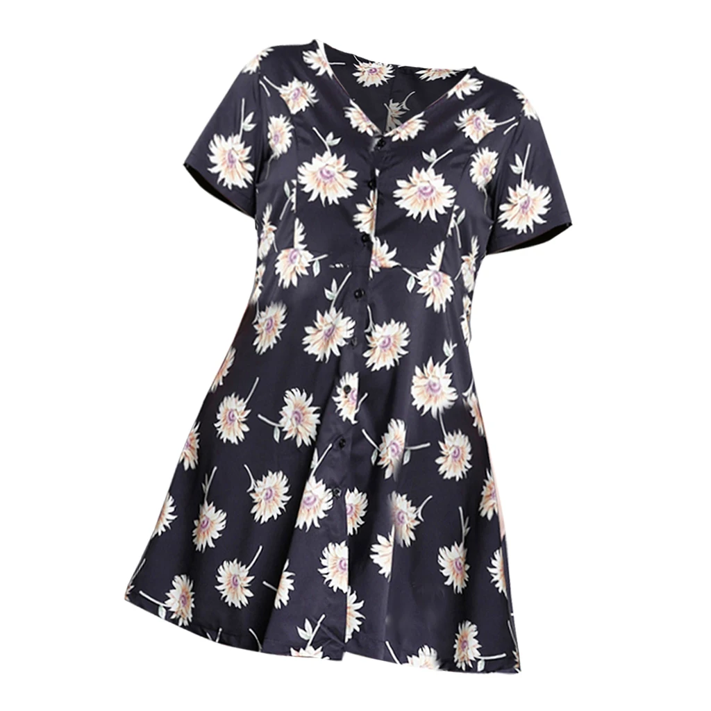 Modest Women Dress Plus Size Button Down Tunic Flared Mini Dress Summer Fashion for Casual Work Wedding