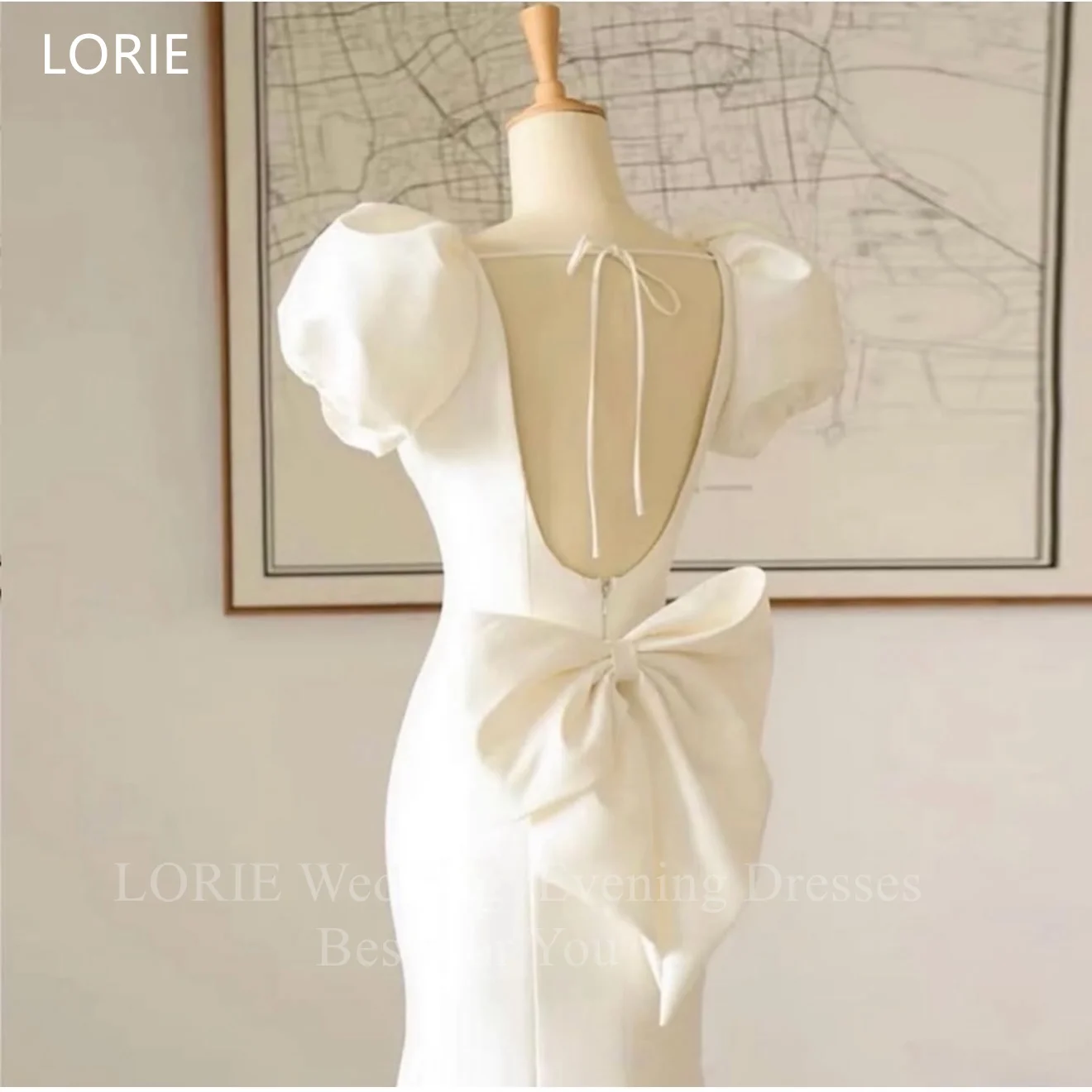 LORIE فساتين زفاف بسيطة ذات ياقة مربعة وفيونكة حورية البحر فستان حفلات العروس بدون ظهر بطول الأرض فساتين زفاف مخصصة