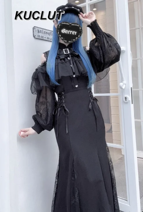 

Mass-Produced Japanese Style Women's Elegant Dresses Fashion Off-Shoulder Cape Ladies Long-Sleeved Long Dress Spring Autumn