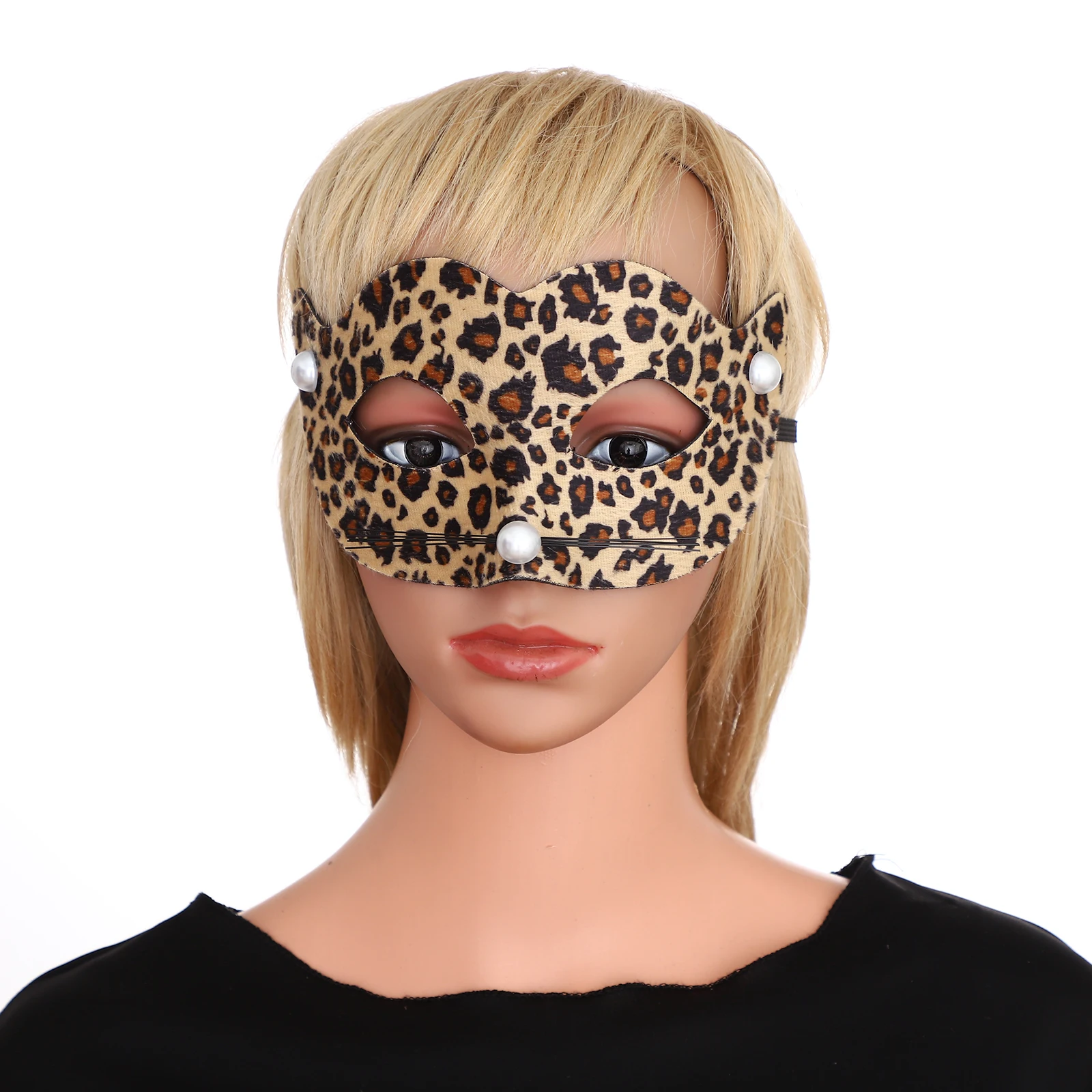 Halloween Cat Leopard Cosplay Accessories Half Face Mask Headwear with Ears Bowtie Long Tail Sets Masquerade Party Costume Props